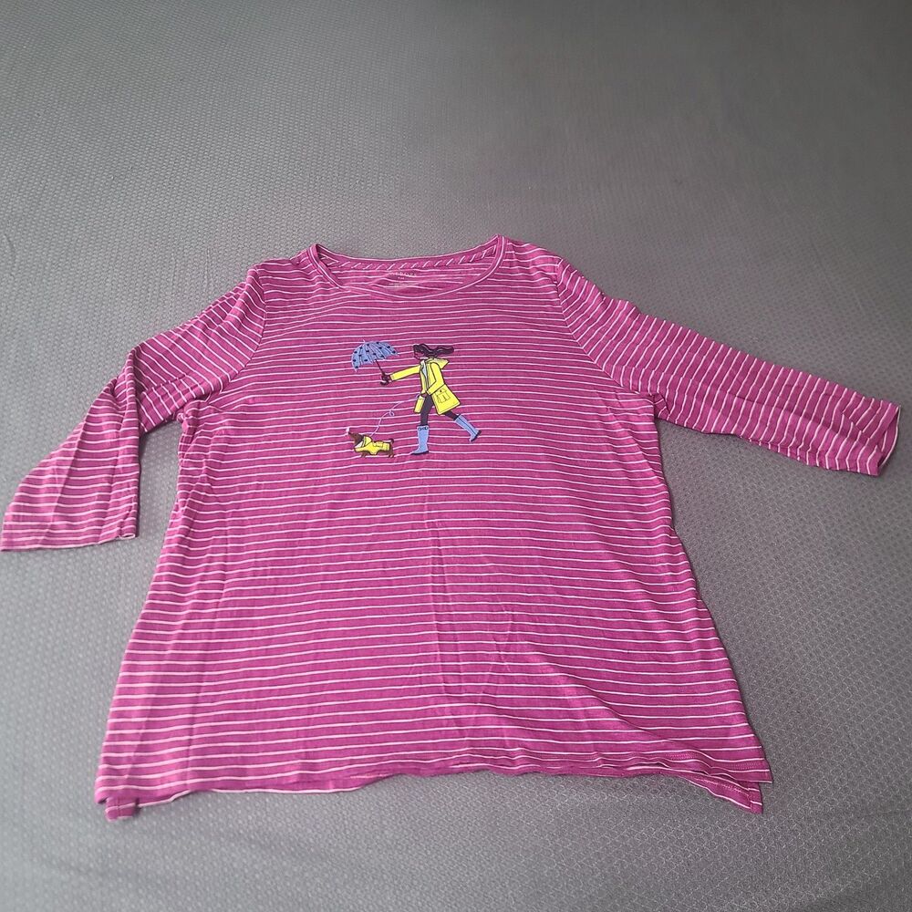Talbots Y2K Striped 3/4 Sleeve Size 2XL Whimsical Dog Graphic Print Comfort